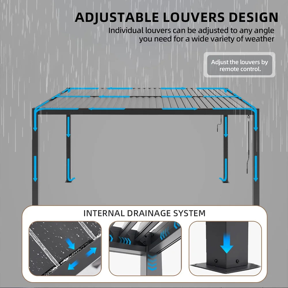 Aluminium Garden Sun Shade Waterproof Outdoor Patio Roof Cover Garden Patio Roof Pergola Green House Pergola