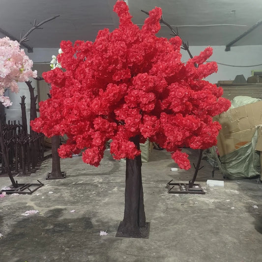 2FT Red Artificial Cherry Blossom Tree for Home Wedding Banquet Decor Artificial  Tree with Removable Branches Vivid Petals
