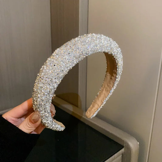 Shiny Rhinestone Imitation Pearl Headband Hair Accessories for Women Soft Sponge Hair Hoop High Skull Top Acrylic Hair Band F